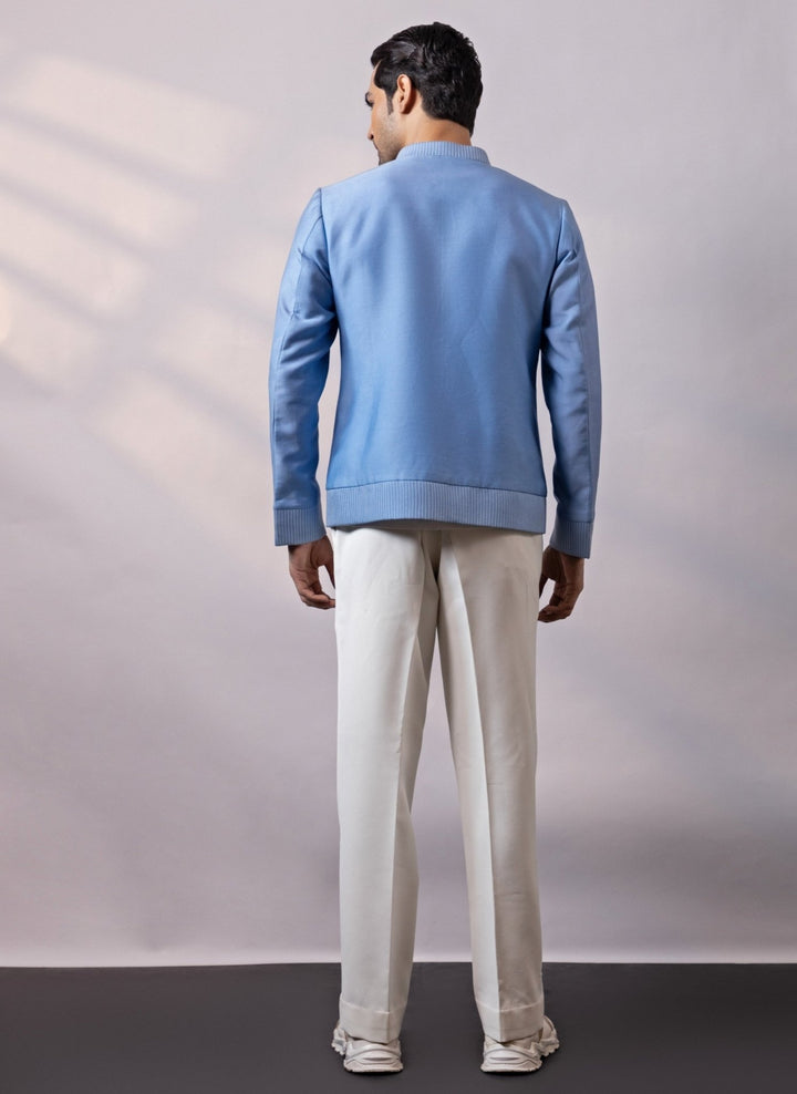 Smriti - Men Blue and Ivory Linen Satin Bomber Jacket SetFabilicious Fashion