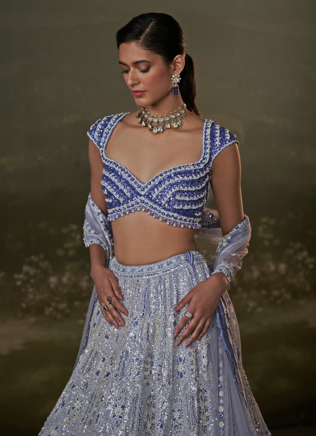Blue And Ivory Soft Net Lehenga Set Nitika Gujral - Fabilicious Fashion