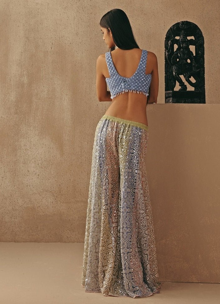 Blue And Multicolour Sharara Lehenga With Jacket Twenty Nine - Fabilicious Fashion