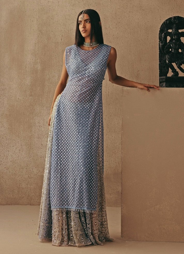 Blue And Multicolour Sharara Lehenga With Jacket Twenty Nine - Fabilicious Fashion