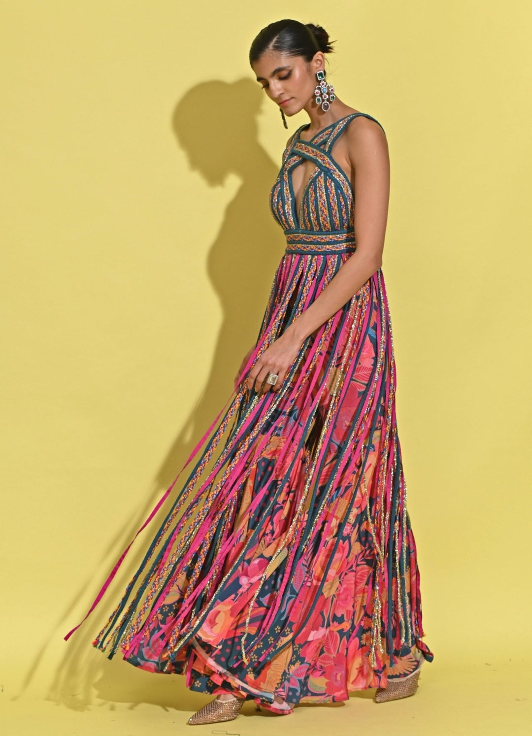 Rishi And Vibhuti Blue And Pink Crepe Pants SetFabilicious Fashion