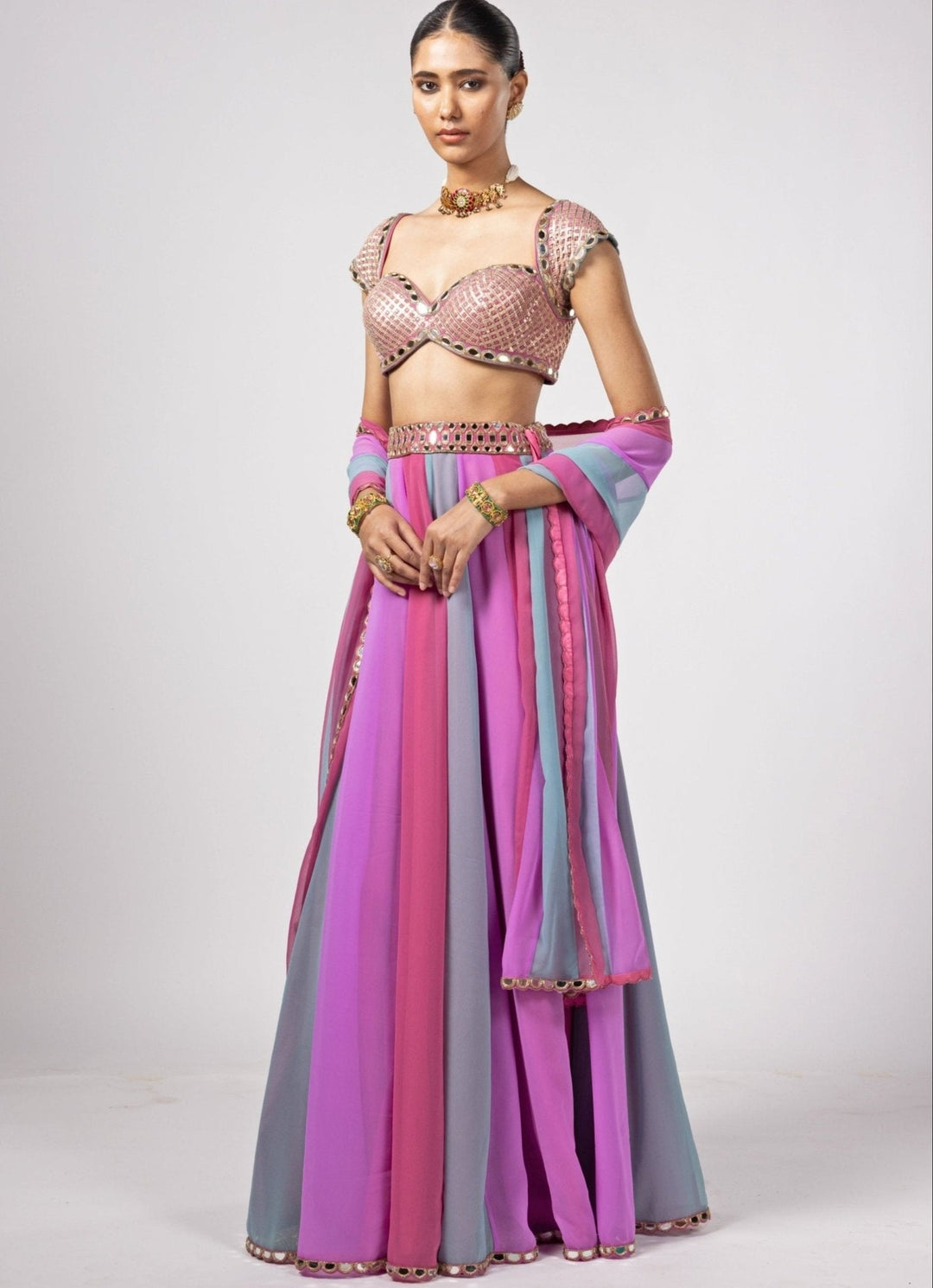 Blue And Pink Multicolour Gota Embroidered Lehenga Pants Set Vvani by Vani Vats - Fabilicious Fashion