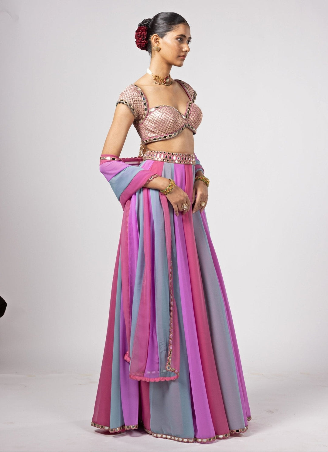 Blue And Pink Multicolour Gota Embroidered Lehenga Pants Set Vvani by Vani Vats - Fabilicious Fashion