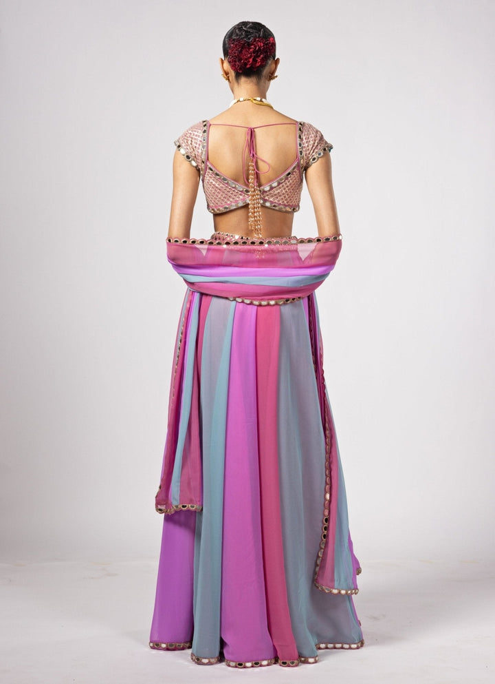 Blue And Pink Multicolour Gota Embroidered Lehenga Pants Set Vvani by Vani Vats - Fabilicious Fashion