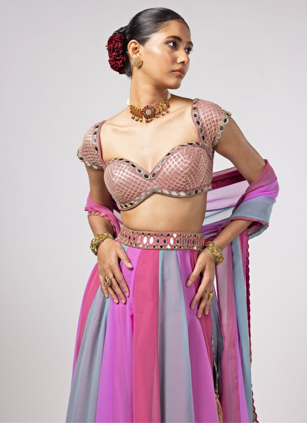 Blue And Pink Multicolour Gota Embroidered Lehenga Pants Set Vvani by Vani Vats - Fabilicious Fashion