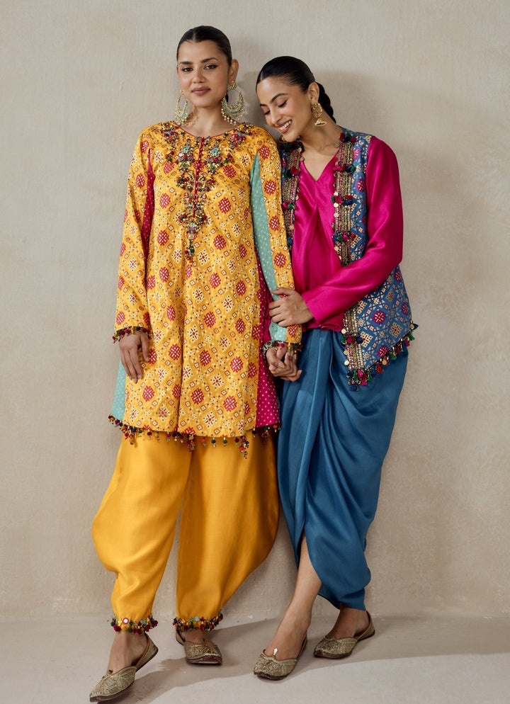 Nitika Gujral Blue And Pink Patola Silk Dhoti Skirt SetFabilicious Fashion