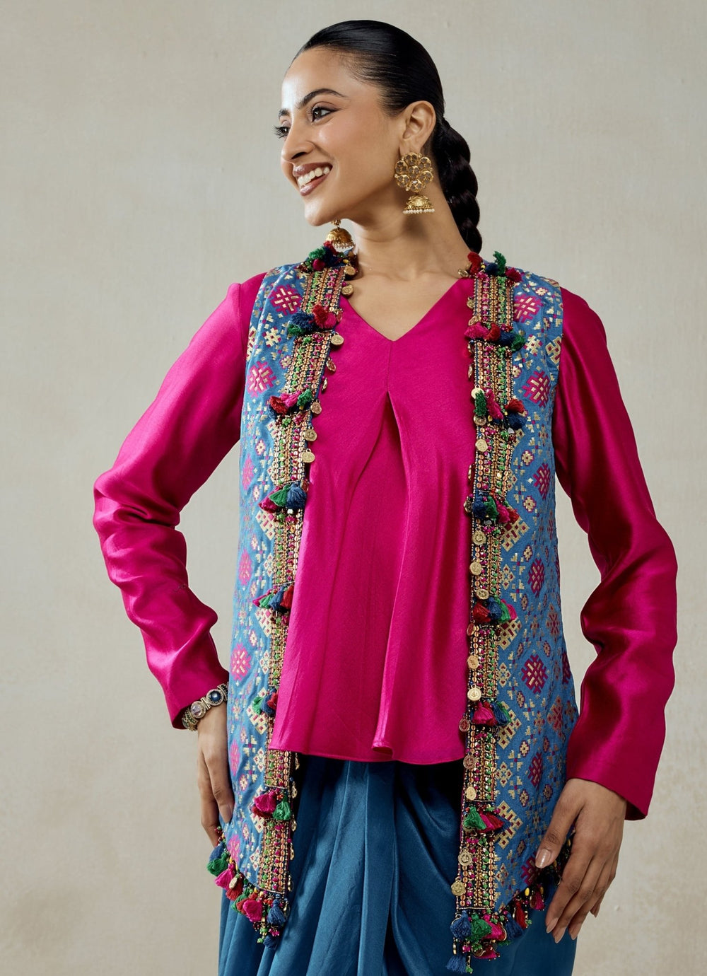 Nitika Gujral Blue And Pink Patola Silk Dhoti Skirt SetFabilicious Fashion