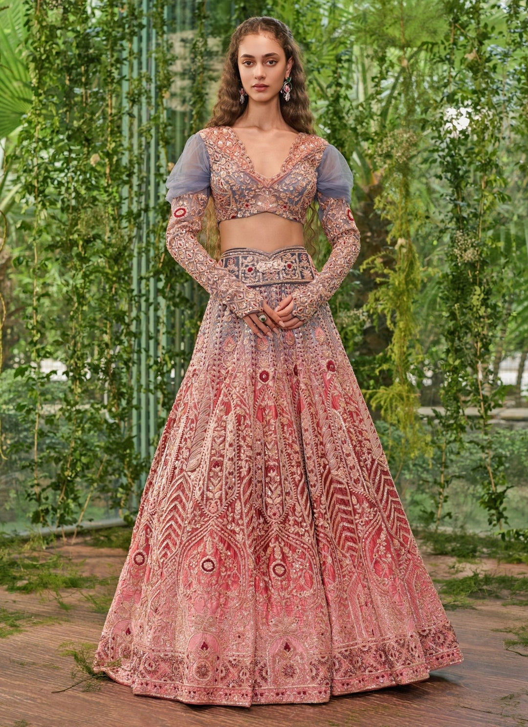 Jigar and Nikita Blue And Pink Shaded Velvet Bridal Lehenga SetFabilicious Fashion