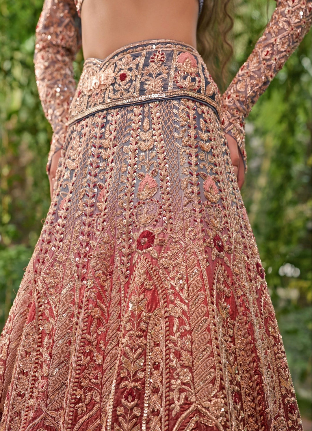 Jigar and Nikita Blue And Pink Shaded Velvet Bridal Lehenga SetFabilicious Fashion