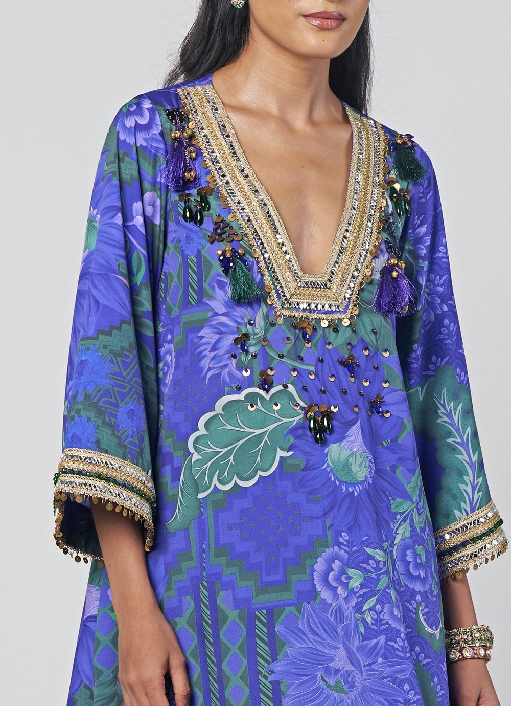 Rishi and Vibhuti Blue And Rama Green Crepe Kurta Farshi Salwar SetFabilicious Fashion