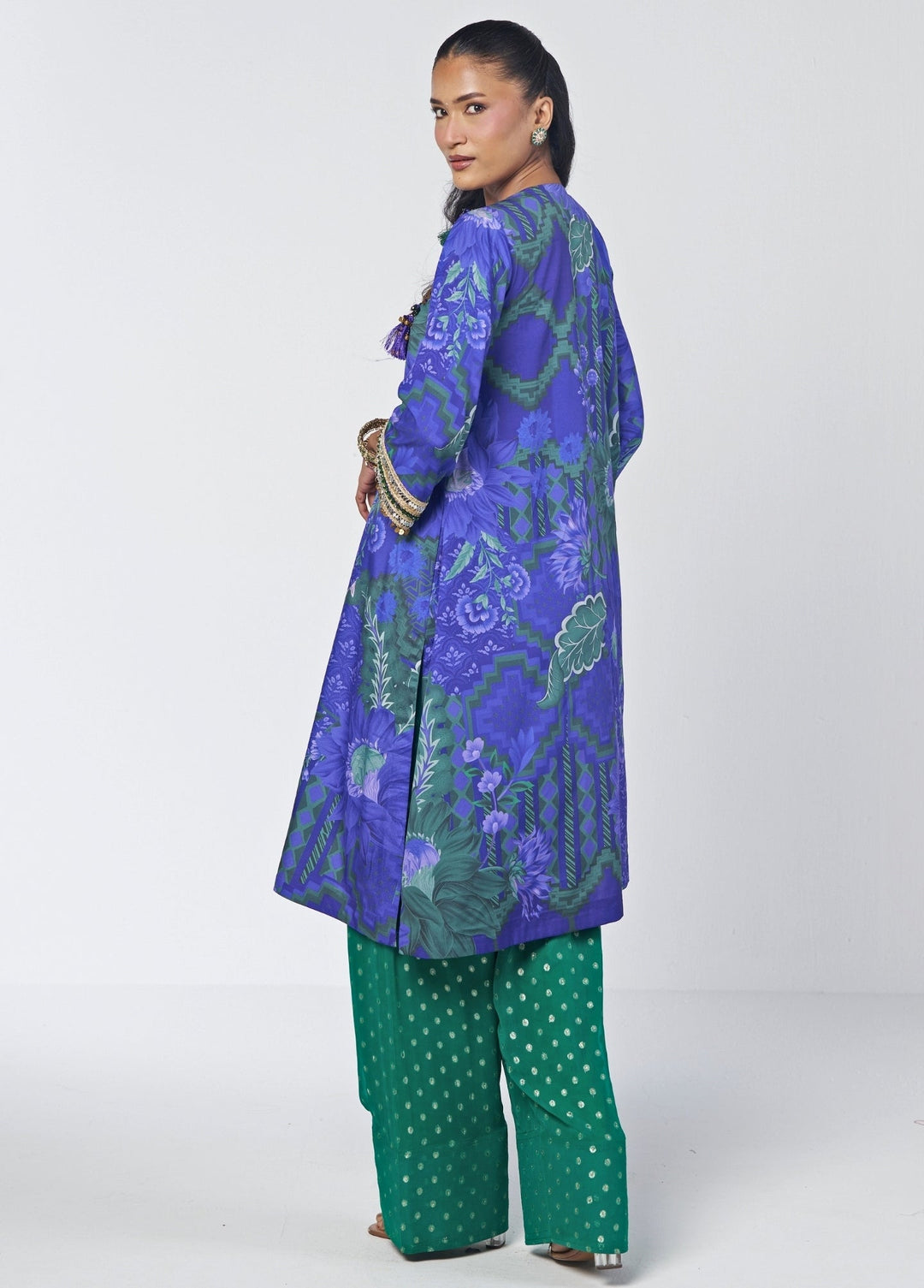 Rishi and Vibhuti Blue And Rama Green Crepe Kurta Farshi Salwar SetFabilicious Fashion
