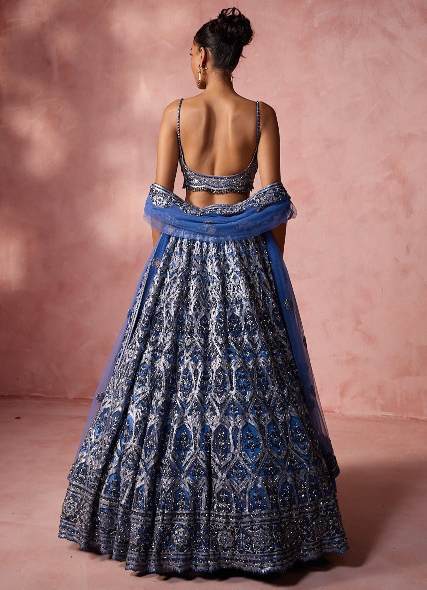 Blue And Silver Soft Net Lehenga Set Nitika Gujral - Fabilicious Fashion