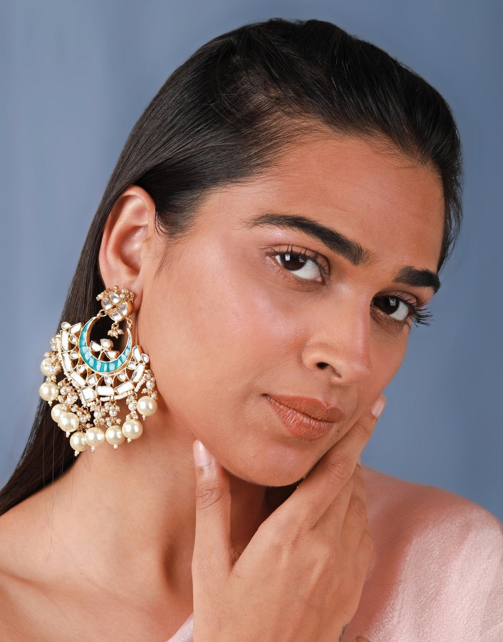 Blue And White Beaded Contemporary Earrings Riana by Shikha Jindal - Fabilicious Fashion