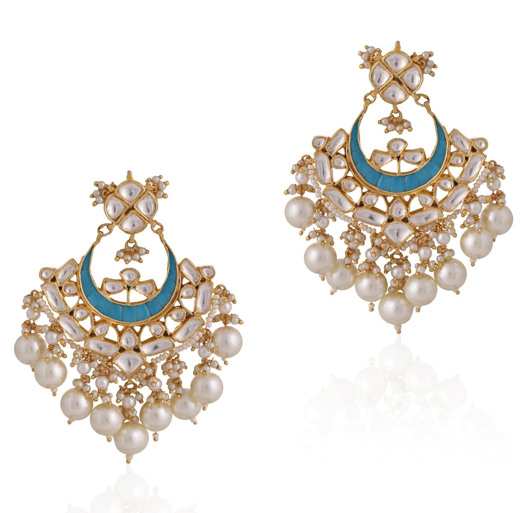 Blue And White Beaded Contemporary Earrings Riana by Shikha Jindal - Fabilicious Fashion