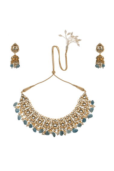 Blue And White Choker Set Riana by Shikha Jindal - Fabilicious Fashion