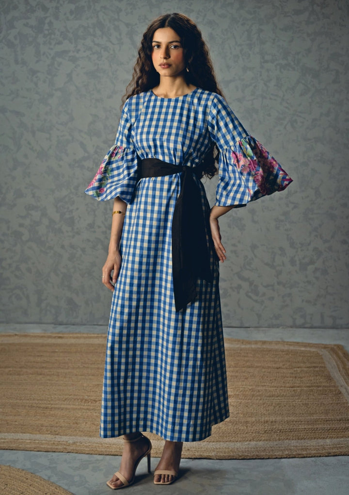 Blue And White Cotton Checked Dress Paulmi and Harsh X Ease - Fabilicious Fashion