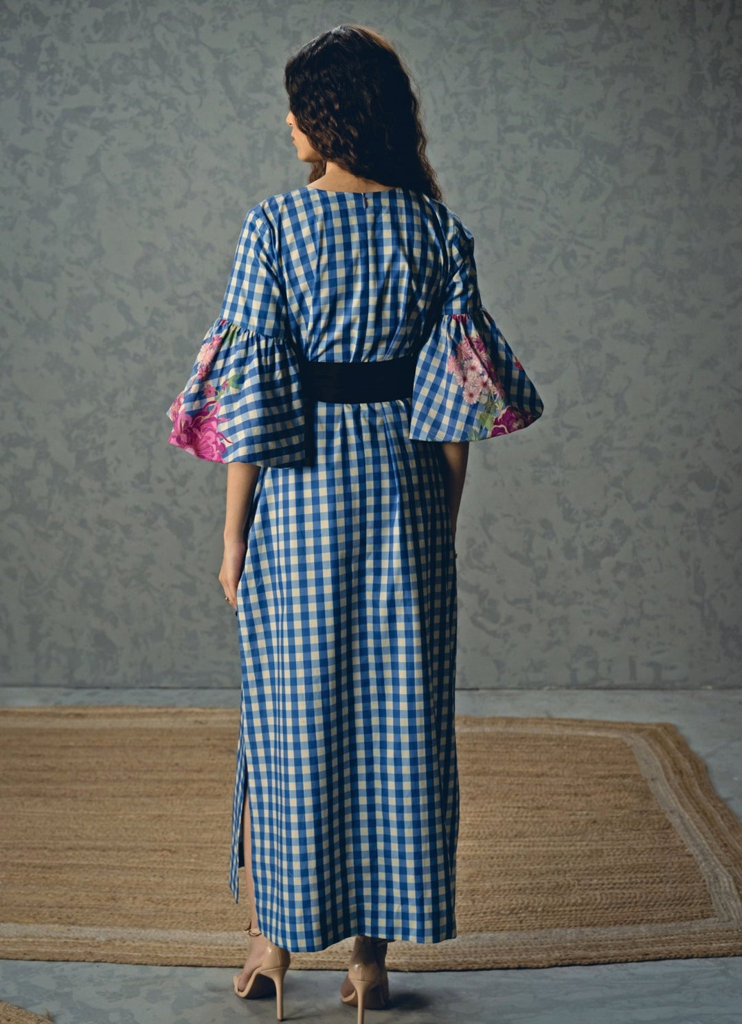 Blue And White Cotton Checked Dress Paulmi and Harsh X Ease - Fabilicious Fashion