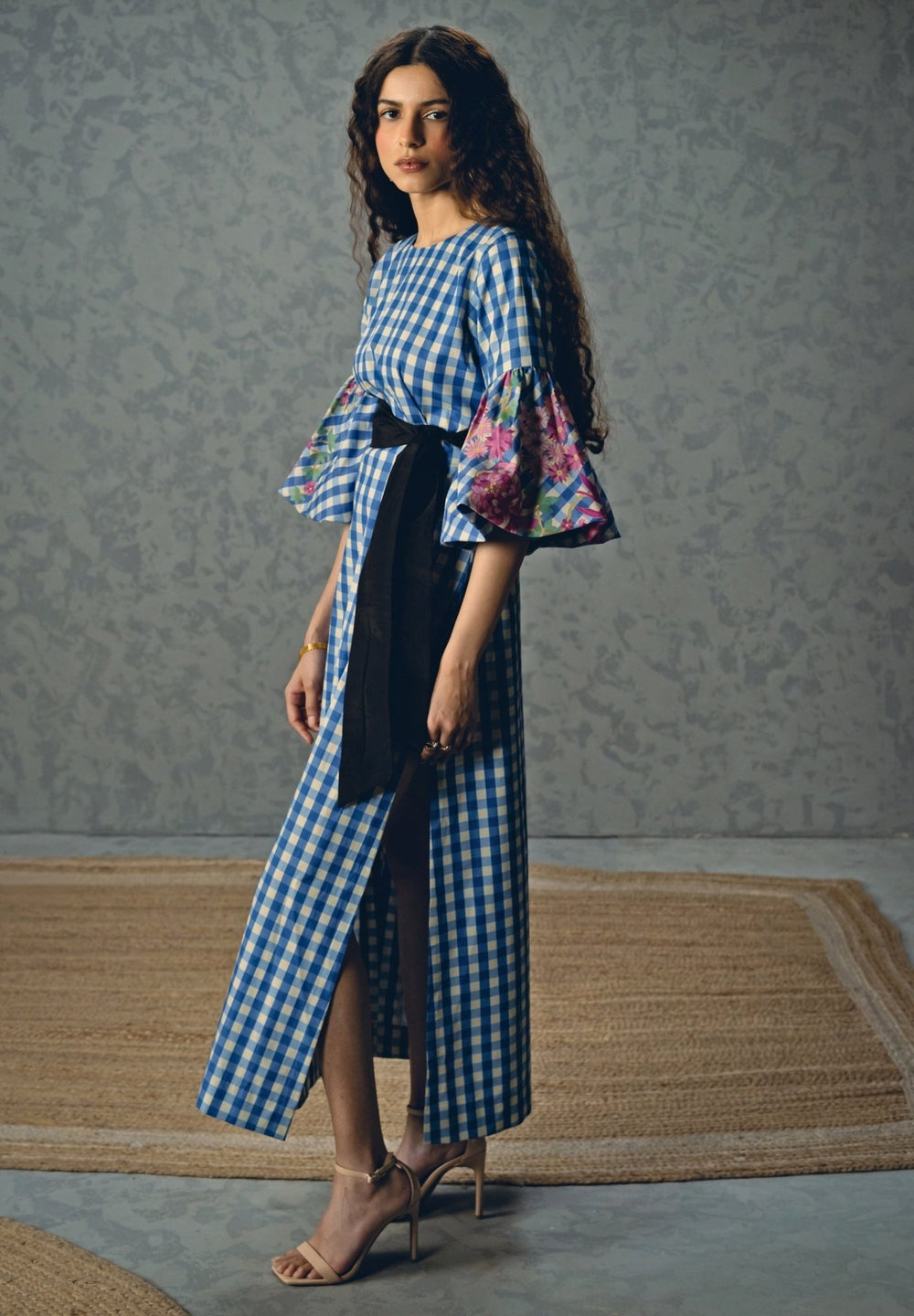 Blue And White Cotton Checked Dress Paulmi and Harsh X Ease - Fabilicious Fashion