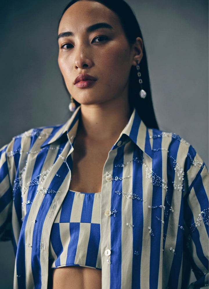 Paulmi and Harsh X Ease Blue And White Cotton Co ord SetFabilicious Fashion