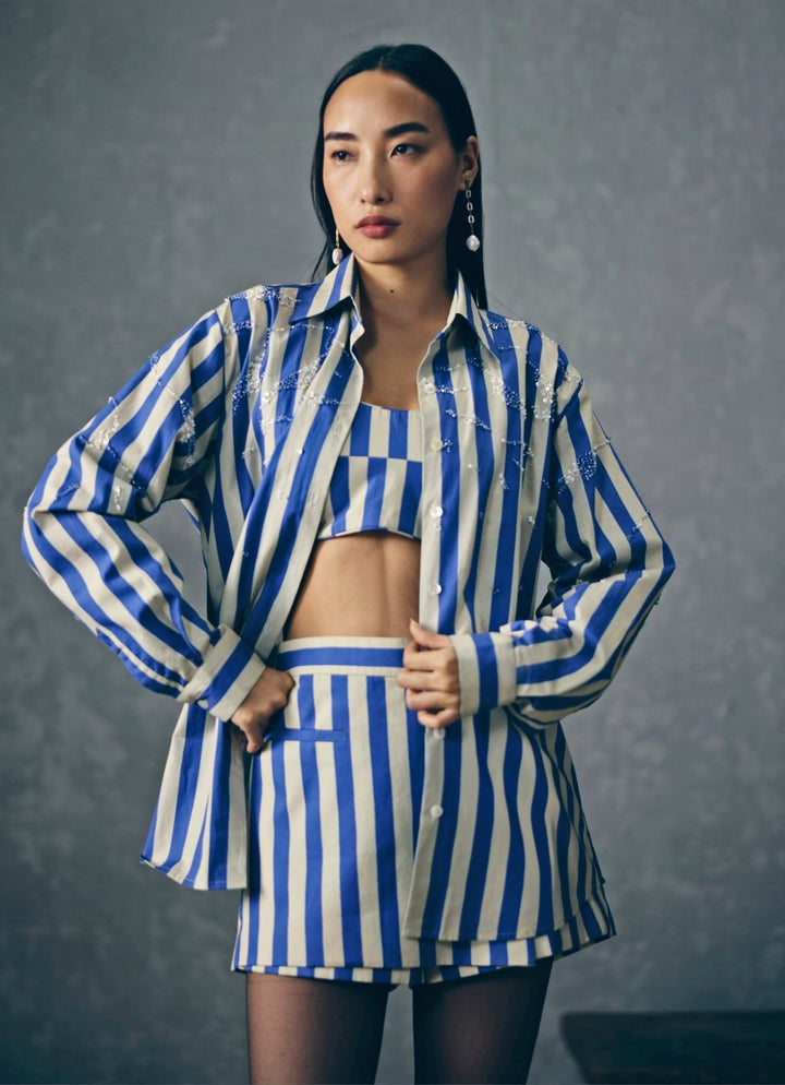Paulmi and Harsh X Ease Blue And White Cotton Co ord SetFabilicious Fashion