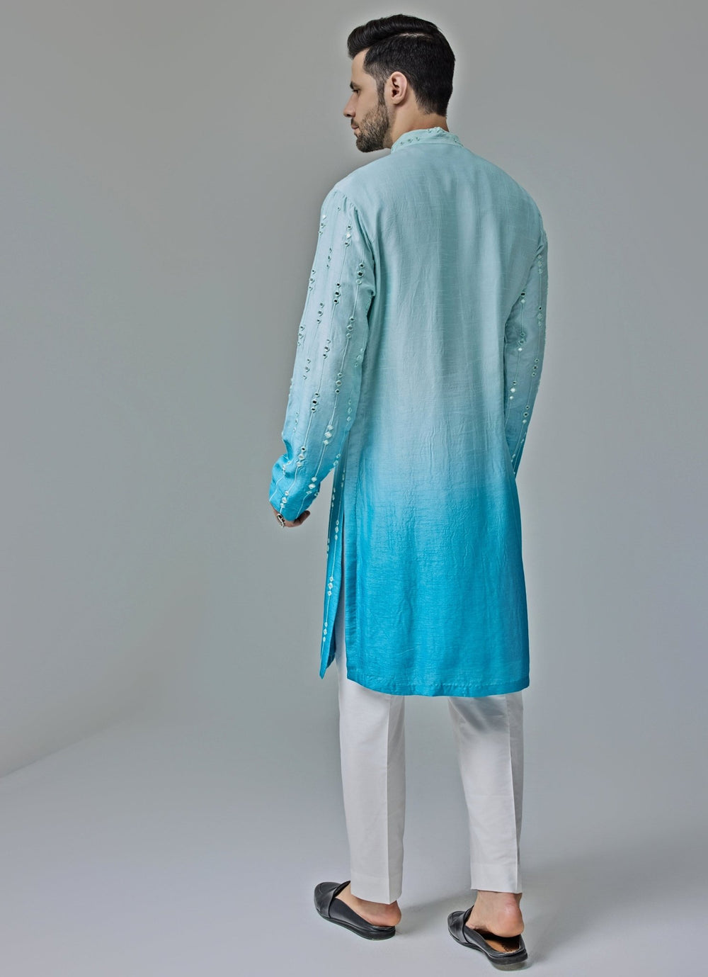 Blue And White Ombre Mirror Embroidery Kurta Set Chatenya Mittal - Fabilicious Fashion