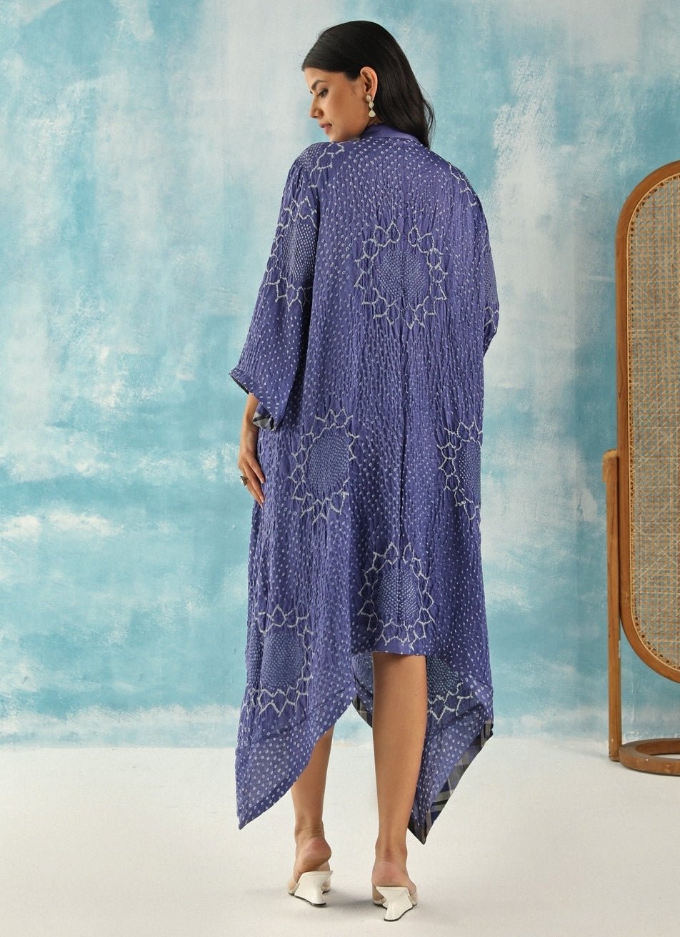 Twenty Nine Blue Asymmetric Mirrorwork Bandhani DressFabilicious Fashion