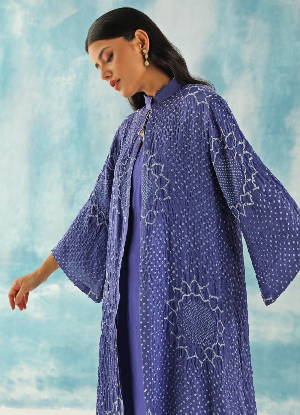 Twenty Nine Blue Asymmetric Mirrorwork Bandhani DressFabilicious Fashion