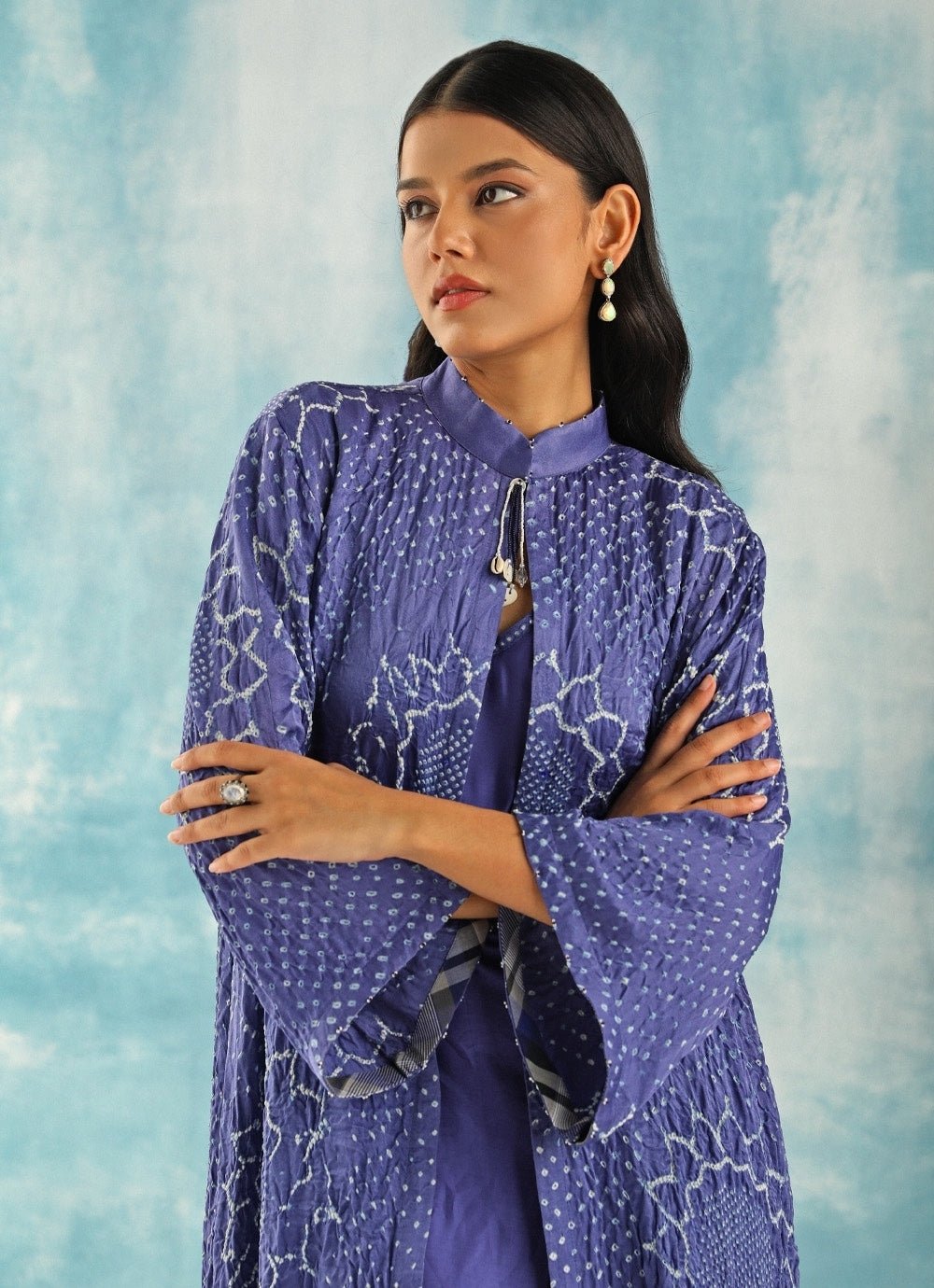 Twenty Nine Blue Asymmetric Mirrorwork Bandhani DressFabilicious Fashion