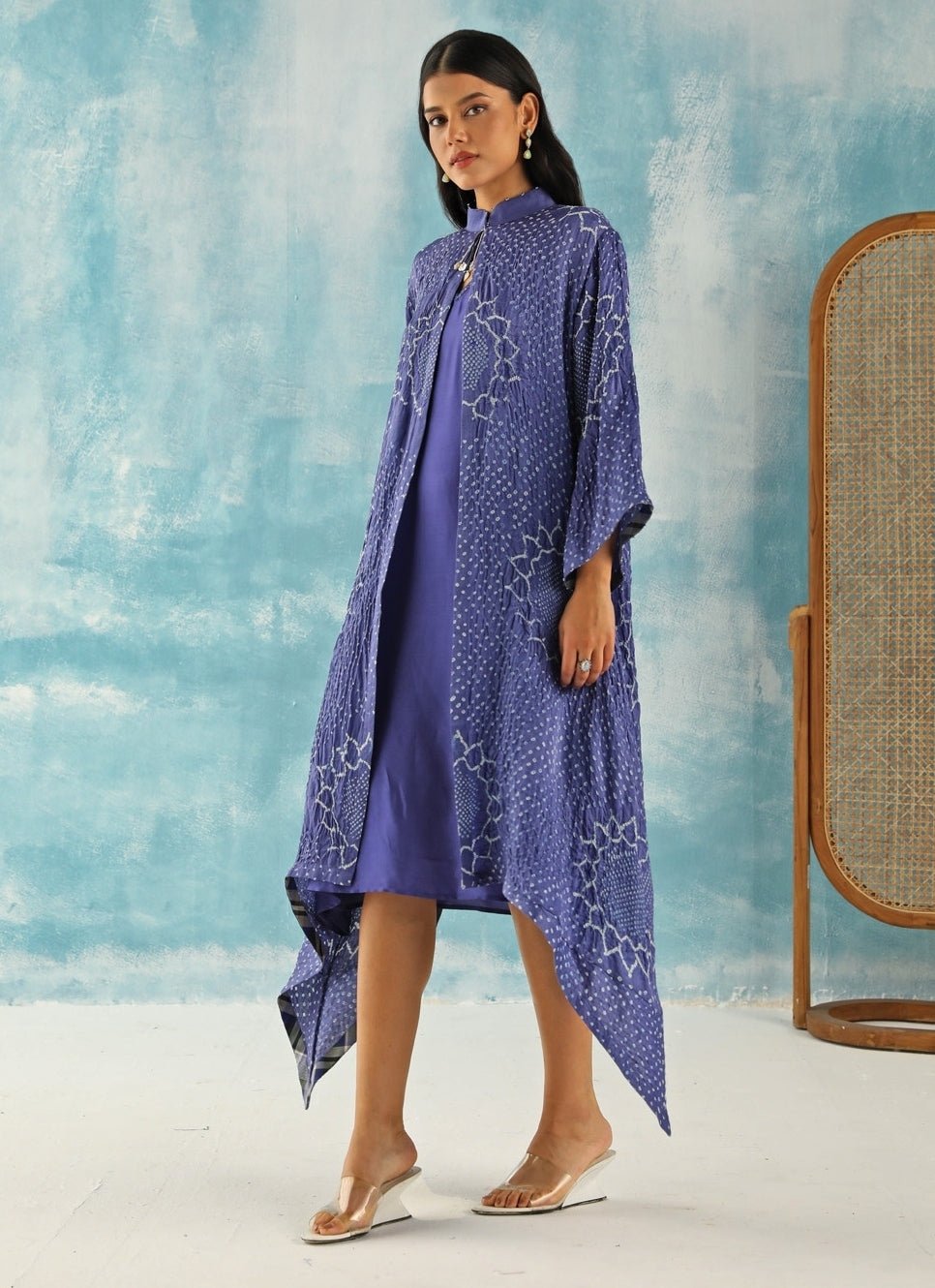 Twenty Nine Blue Asymmetric Mirrorwork Bandhani DressFabilicious Fashion