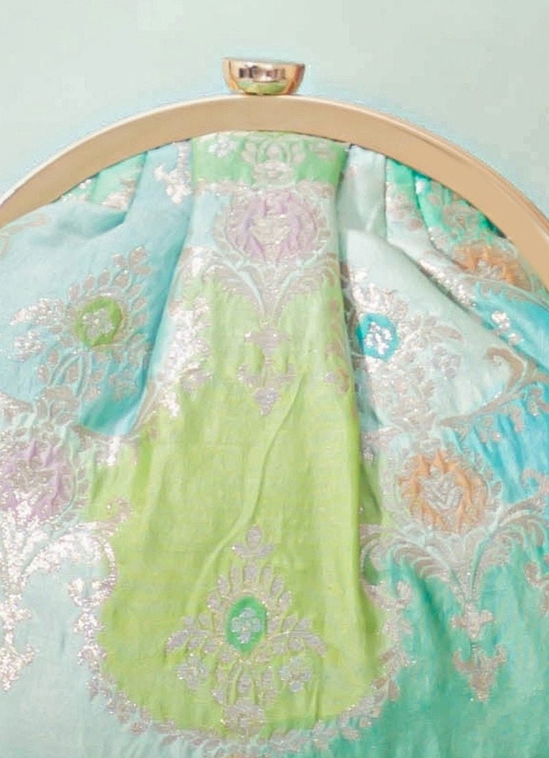 Blue Banaras Silk Vintage Purse Amyra - Fabilicious Fashion