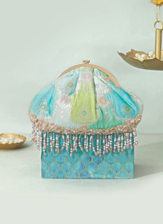 Blue Banaras Silk Vintage Purse Amyra - Fabilicious Fashion