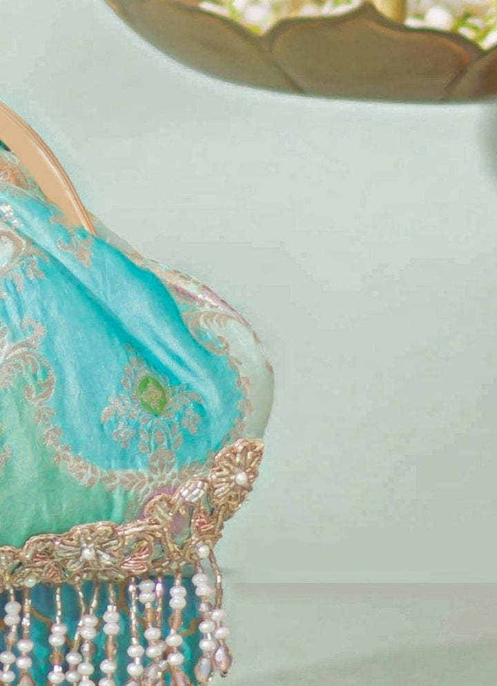 Blue Banaras Silk Vintage Purse Amyra - Fabilicious Fashion