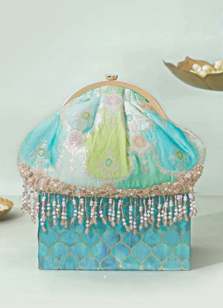 Blue Banaras Silk Vintage Purse Amyra - Fabilicious Fashion