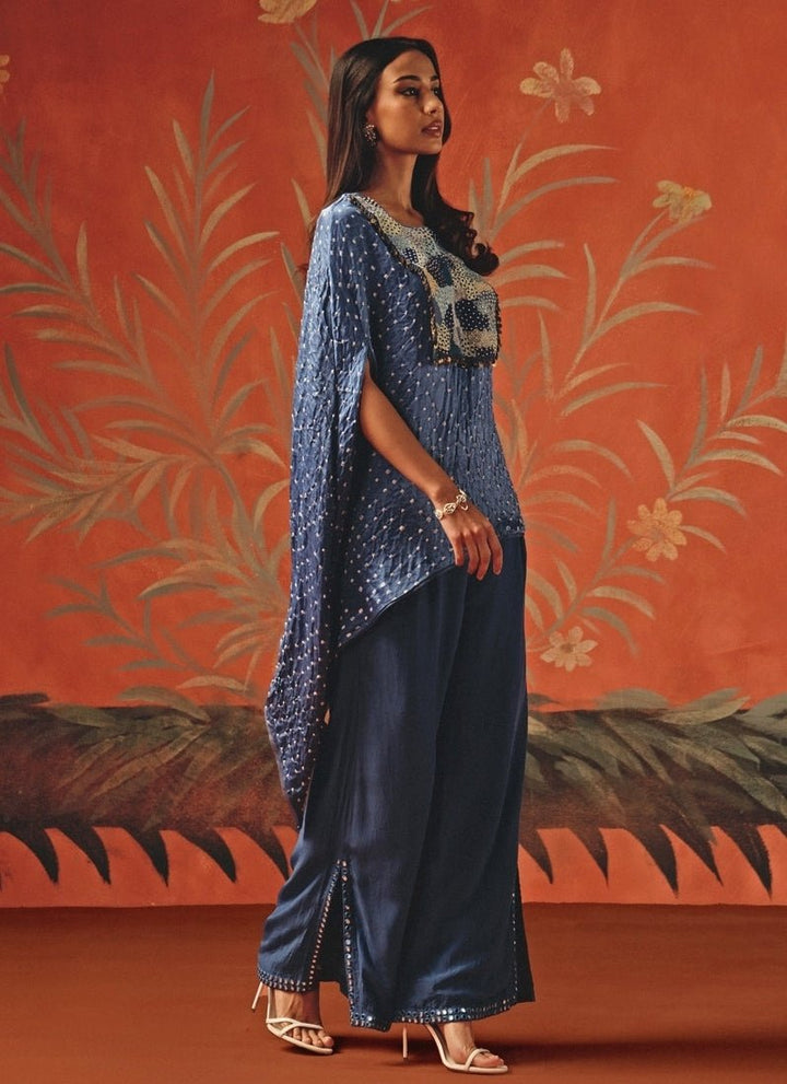 Twenty Nine Blue Bandhani Cape With PantsFabilicious Fashion