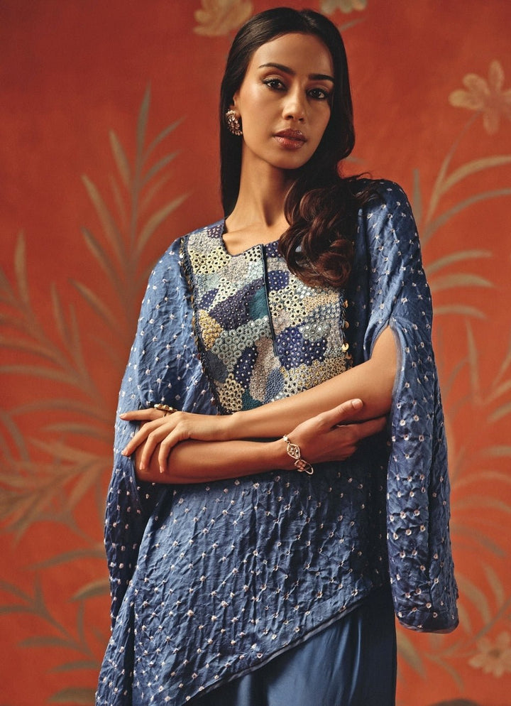 Twenty Nine Blue Bandhani Cape With PantsFabilicious Fashion
