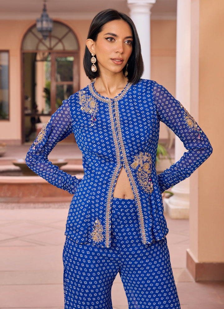 Blue Bandhani Embroidered Sharara Set Isha Gupta Tayal - Fabilicious Fashion