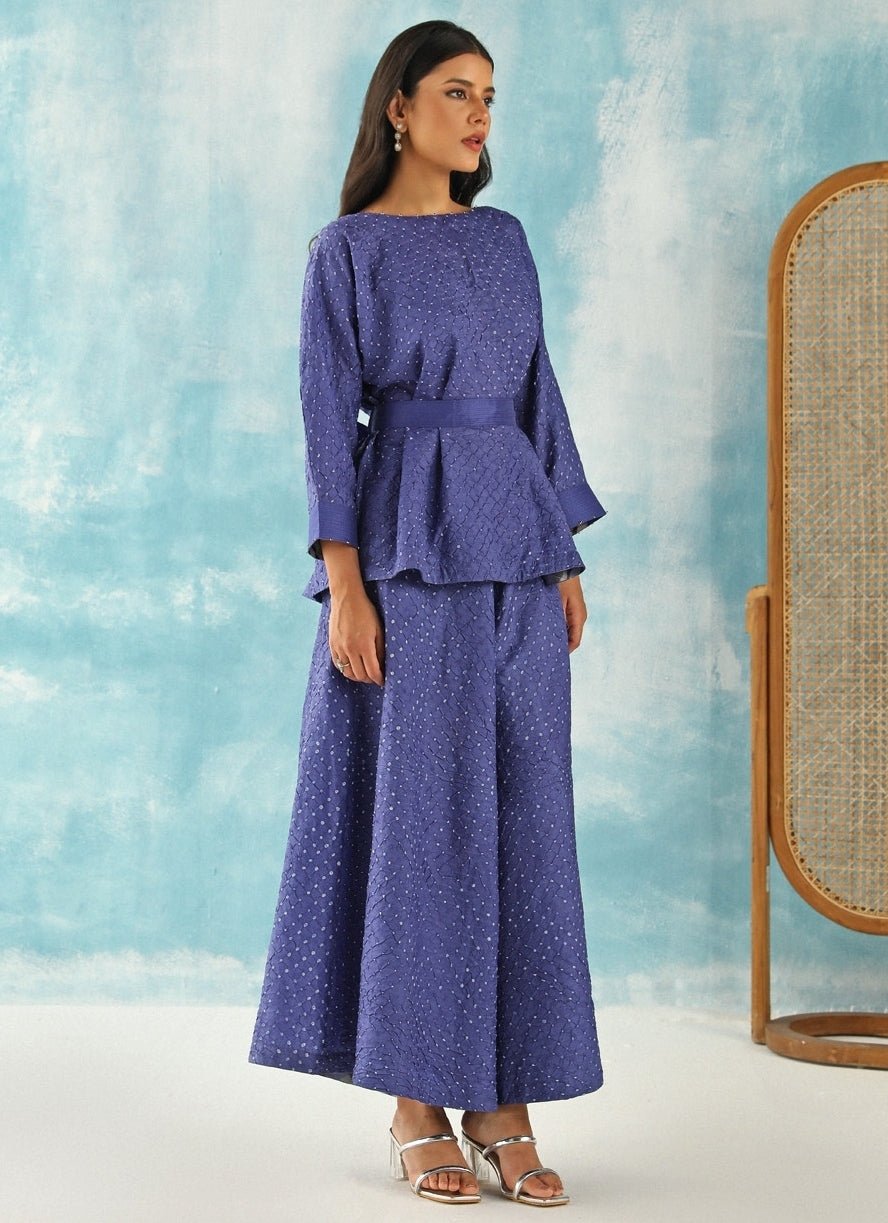 Twenty Nine Blue Bandhani Kaftan Top With SkirtFabilicious Fashion