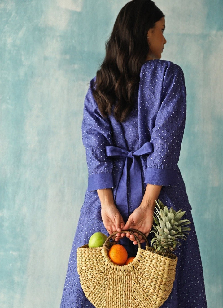 Twenty Nine Blue Bandhani Kaftan Top With SkirtFabilicious Fashion