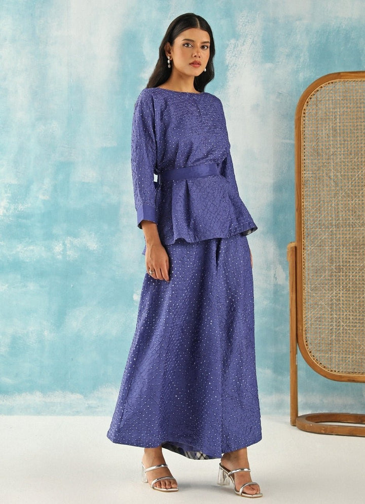Twenty Nine Blue Bandhani Kaftan Top With SkirtFabilicious Fashion