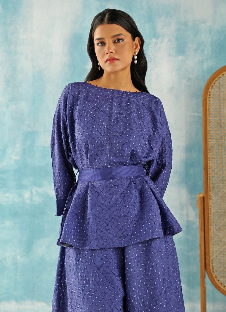Twenty Nine Blue Bandhani Kaftan Top With SkirtFabilicious Fashion