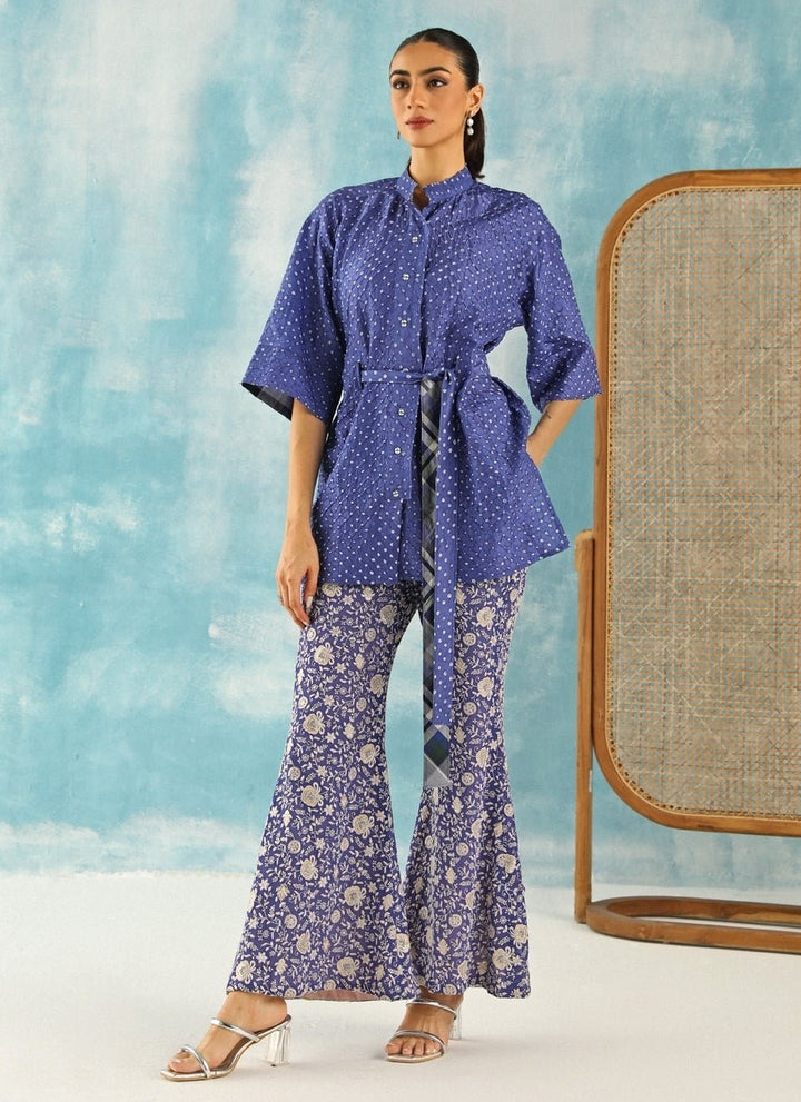 Twenty Nine Blue Bandhani Peplum Top With PantsFabilicious Fashion
