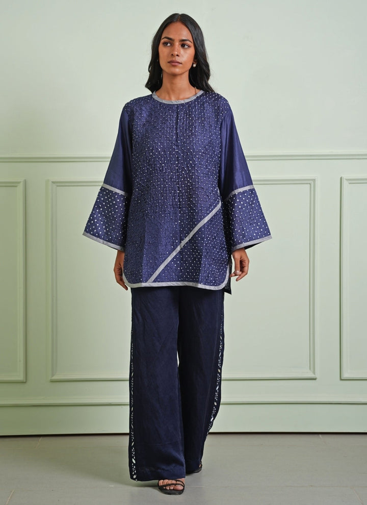 Twenty Nine Blue Bandhani Top With Mirrorwork PalazzoFabilicious Fashion