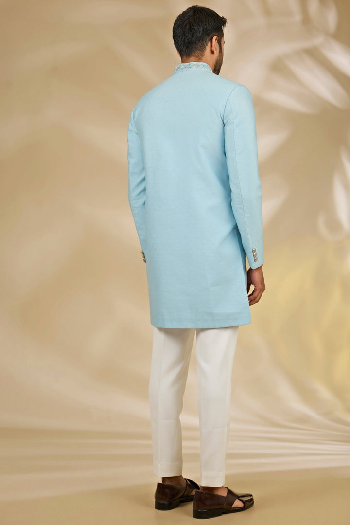 Manish Nagdeo Men Blue Brocade SherwaniFabilicious Fashion