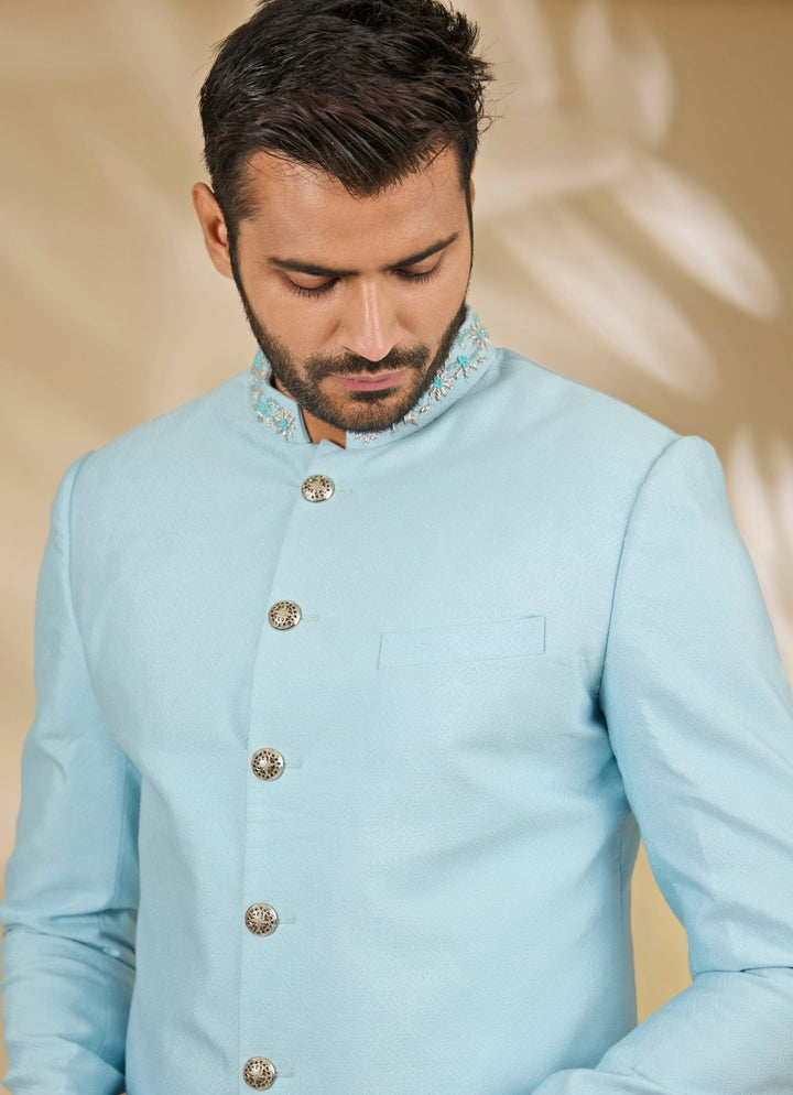 Manish Nagdeo Men Blue Brocade SherwaniFabilicious Fashion