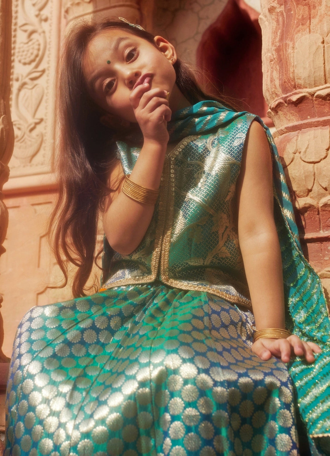 Blue Brocade Silk Lehenga Set Chotibuti - Fabilicious Fashion
