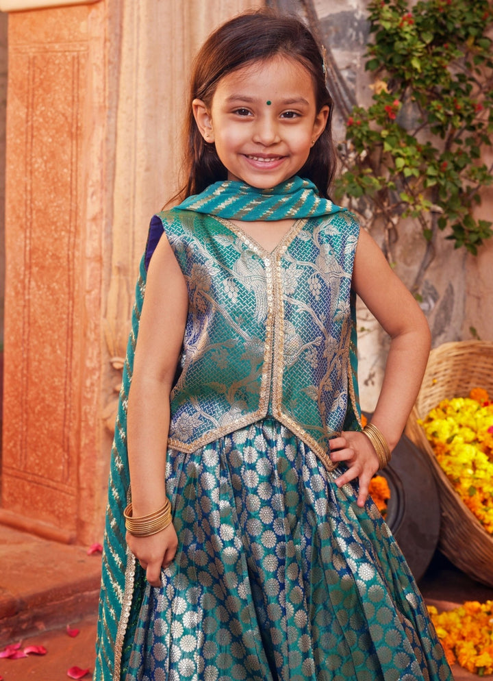 Blue Brocade Silk Lehenga Set Chotibuti - Fabilicious Fashion