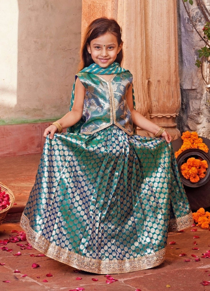 Blue Brocade Silk Lehenga Set Chotibuti - Fabilicious Fashion