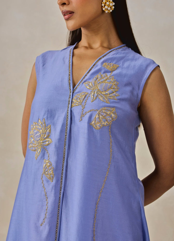 Blue Chanderi Applique Kurta Palazzo Set Nitika Gujral - Fabilicious Fashion