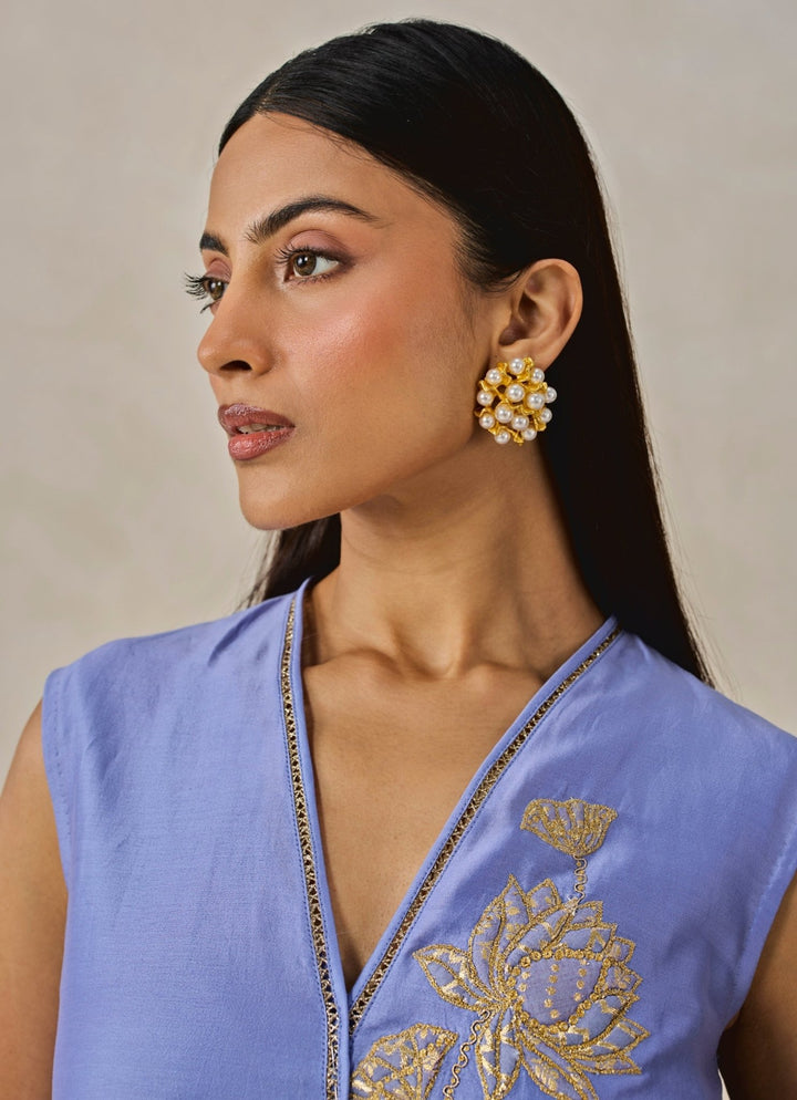 Blue Chanderi Applique Kurta Palazzo Set Nitika Gujral - Fabilicious Fashion