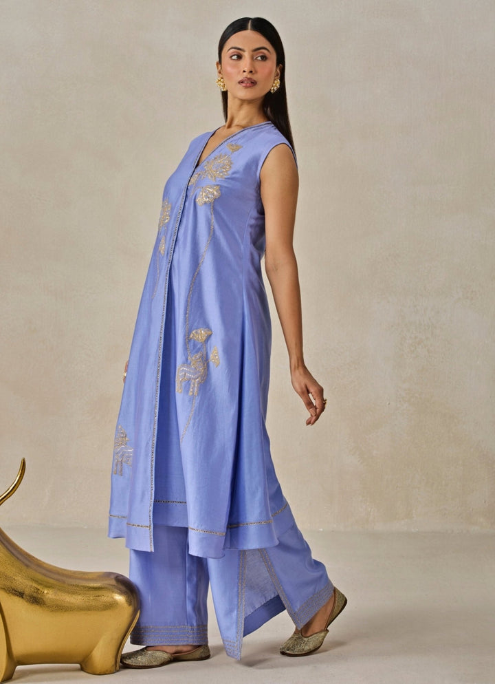 Blue Chanderi Applique Kurta Palazzo Set Nitika Gujral - Fabilicious Fashion